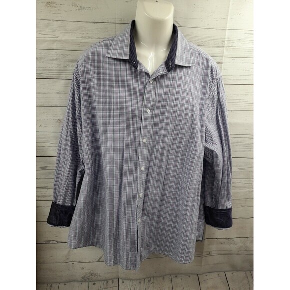 Bristol & Bull Mens Button Front Shirt white Purple Plaid Contrast Collar Sz 3XL - Picture 1 of 9
